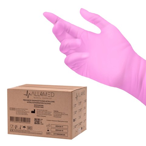 All4med jednorazowe rękawice diagnostyczne nitrylowe różowe M 10 x100szt All4med jednorazowe rękawice diagnostyczne nitrylowe różowe M 10 x100szt