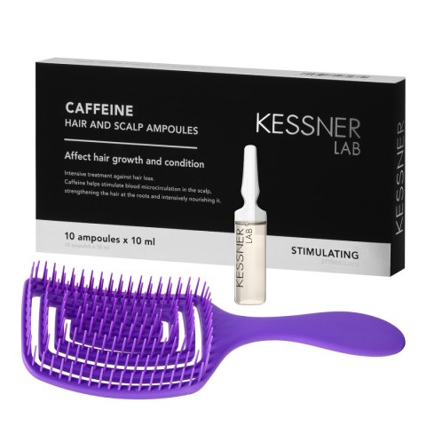 Zestaw Szczotka do włosów giętka O-327 fiolet i Ampułki Kessner Lab Caffeine Zestaw Szczotka do włosów giętka O-327 fiolet i Ampułki Kessner Lab Caffeine