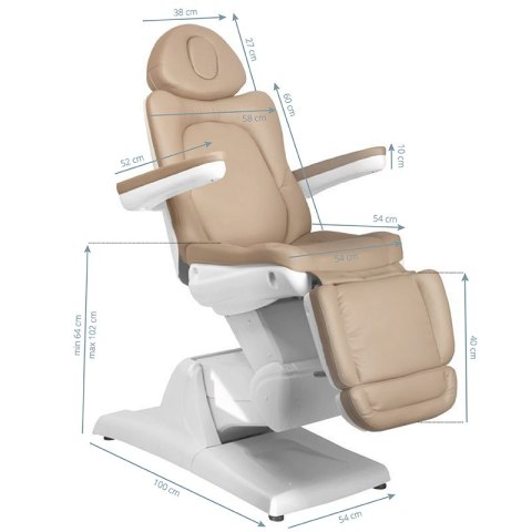 Fotel kosmetyczny elektr. Azzurro 870 3 siln. cappuccino Fotel kosmetyczny elektr. Azzurro 870 3 siln. cappuccino
