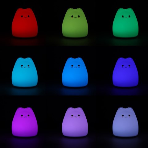 Lampka nocna dla dzieci silikonowa 4 LED na baterie biała kotek Lampka nocna dla dzieci silikonowa 4 LED na baterie biała kotek
