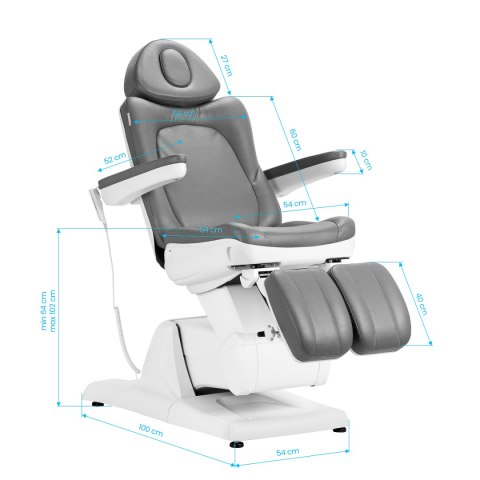 Fotel kosmetyczny elektr. Azzurro 870S pedi 3 siln. szary Fotel kosmetyczny elektr. Azzurro 870S pedi 3 siln. szary
