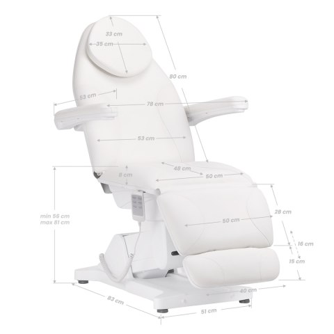 Fotel kosmetyczny elektryczny Sillon Basic 3 siln. biały Fotel kosmetyczny elektryczny Sillon Basic 3 siln. biały