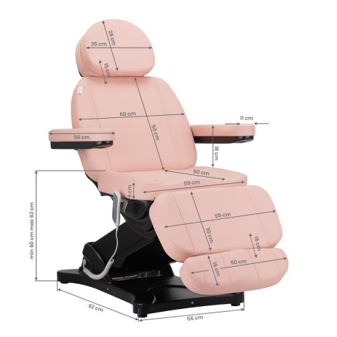 Elektryczny fotel kosmetyczny SILLON CLASSIC 3 silniki różowo czarny