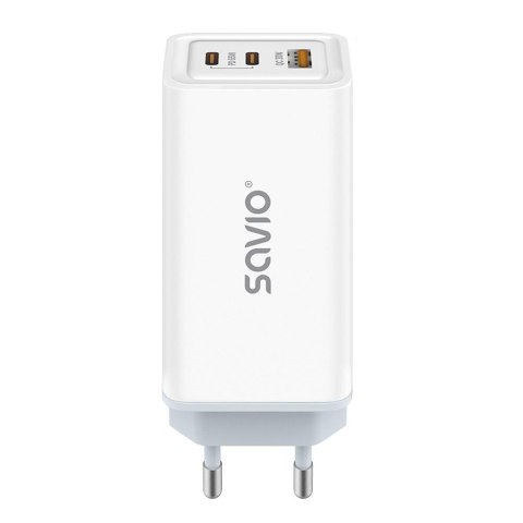 Ładowarka sieciowa GaN Savio LA-07, 1 x USB-A, 2 x USB-C, QC 4,0+, PD 3.0, 65W, biała Ładowarka sieciowa GaN Savio LA-07, 1 x USB-A, 2 x USB-C, QC 4,0+, PD 3.0, 65W, biała
