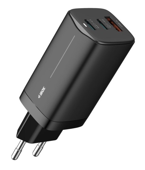 Ładowarka sieciowa GaN iBOX C-65 USB-C PD65W, kabel USB-C, Black Ładowarka sieciowa GaN iBOX C-65 USB-C PD65W, kabel USB-C, Black