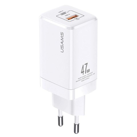 Ładowarka sieciowa Usams T41 47W GaN 1xUSB-C + 1xUSB PD 3.0 QC 4.0 bez kabla - biała Ładowarka sieciowa Usams T41 47W GaN 1xUSB-C + 1xUSB PD 3.0 QC 4.0 bez kabla - biała