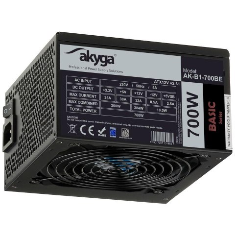 Zasilacz ATX 700W Akyga AK-B1-700BE BLACK EDITION P4+4 PCI-E 6 pin i 6+2 pin 5x SATA PPFC FAN 12cm Zasilacz ATX 700W Akyga AK-B1-700BE BLACK EDITION P4+4 PCI-E 6 pin i 6+2 pin 5x SATA PPFC FAN 12cm