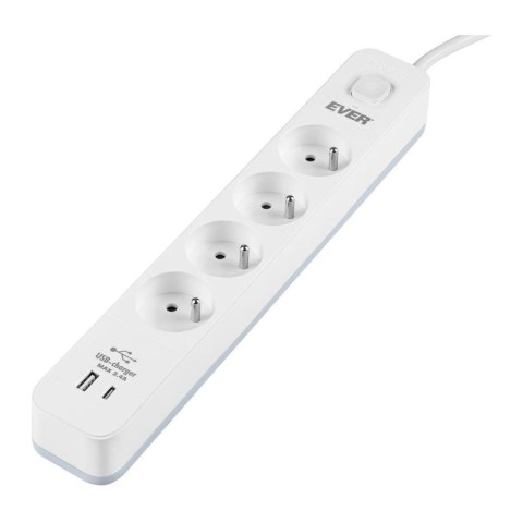 Listwa antyprzepięciowa Ever Proect 4PL 1A1C USB 1,5m biała Listwa antyprzepięciowa Ever Proect 4PL 1A1C USB 1,5m biała