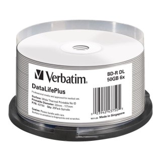 Płyty BD-R DL Verbatim 50GB 6x Wide White Thermal Printable - No ID Brand (spindle 25)