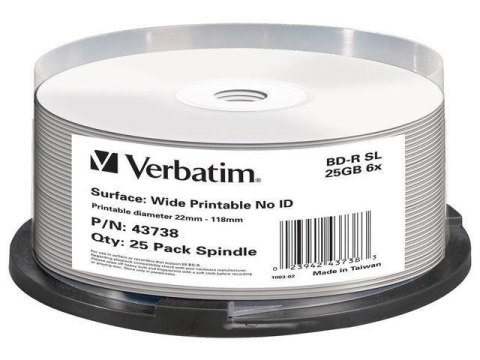Płyty BD-R Verbatim 25GB X6 DL+ printable NO ID (Cake 25) Płyty BD-R Verbatim 25GB X6 DL+ printable NO ID (Cake 25)