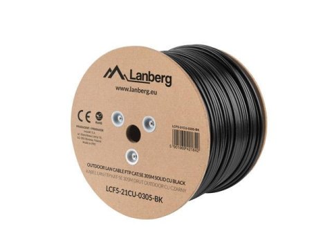 Kabel FTP Lanberg kat. 5e 305m drut Outdoor CU czarny Kabel FTP Lanberg kat. 5e 305m drut Outdoor CU czarny