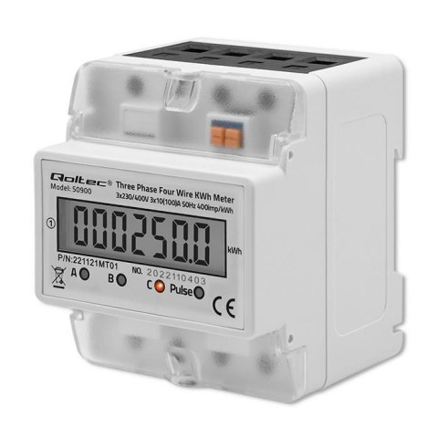 Miernik zużycia energii Qoltec na szynę DIN | trójfazowy elektroniczny licznik | 400V | LCD | 4P Miernik zużycia energii Qoltec na szynę DIN | trójfazowy elektroniczny licznik | 400V | LCD | 4P