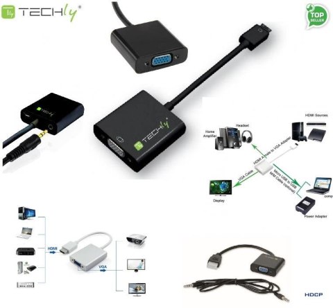 Adapter Techly HDMI-VGA2AU HDMI męski na VGA żeński, audio, micro USB, czarny 0,1m IDATA Adapter Techly HDMI-VGA2AU HDMI męski na VGA żeński, audio, micro USB, czarny 0,1m IDATA