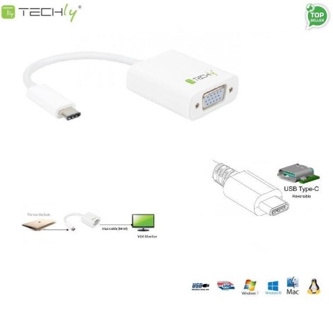 Adapter Techly USB31-VGA USB-C 3.1 na VGA M/Ż, biały 0,15m IADAP Adapter Techly USB31-VGA USB-C 3.1 na VGA M/Ż, biały 0,15m IADAP