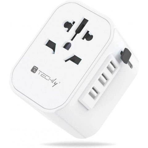 Adapter wtyku zasilania Techly EU/UK/USA/3xUSB biały Adapter wtyku zasilania Techly EU/UK/USA/3xUSB biały