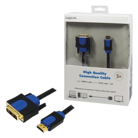 Kabel adapter LogiLink CHB3105 HDMI > DVI, 5m Kabel adapter LogiLink CHB3105 HDMI > DVI, 5m
