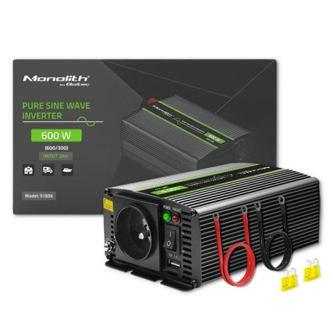 Przetwornica napięcia Qoltec Monolith |300W | 600W | 24V na 230V | Czysty Sinus Przetwornica napięcia Qoltec Monolith |300W | 600W | 24V na 230V | Czysty Sinus