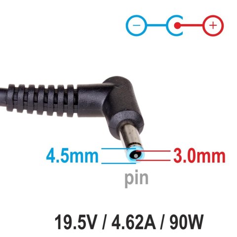 Zasilacz sieciowy Akyga AK-ND-53 do notebooka 19,5V/4,62A 90W 4.5x3.0mm + pin Zasilacz sieciowy Akyga AK-ND-53 do notebooka 19,5V/4,62A 90W 4.5x3.0mm + pin
