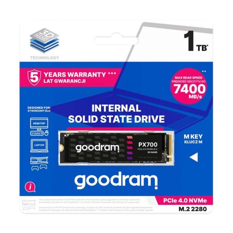 Dysk SSD GOODRAM PX700 1TB M.2 2280 PCIe NVMe (7400/6500 MB/s) RETAIL Dysk SSD GOODRAM PX700 1TB M.2 2280 PCIe NVMe (7400/6500 MB/s) RETAIL