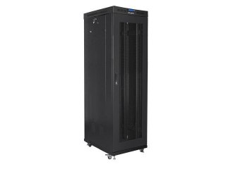 Szafa instalacyjna Rack stojąca 19" 42U 600x1000 czarna drzwi perforowane LCD Lanberg (flat pack) V2