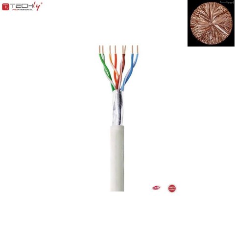 Kabel instalacyjny TechlyPro skrętka Cat6 F/UTP linka 100% miedź, 100m szary Kabel instalacyjny TechlyPro skrętka Cat6 F/UTP linka 100% miedź, 100m szary