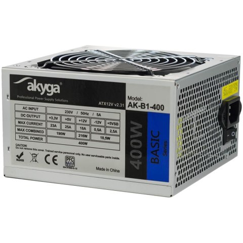 Zasilacz ATX 400W Akyga Basic AK-B1-400 Fan12cm P4 3xSATA Zasilacz ATX 400W Akyga Basic AK-B1-400 Fan12cm P4 3xSATA