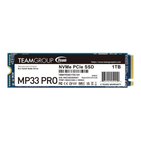 Dysk SSD Team Group MP33 PRO 1TB M.2 2280 PCIe NVMe Gen3 x4 (2400/2100 MB/s) Dysk SSD Team Group MP33 PRO 1TB M.2 2280 PCIe NVMe Gen3 x4 (2400/2100 MB/s)