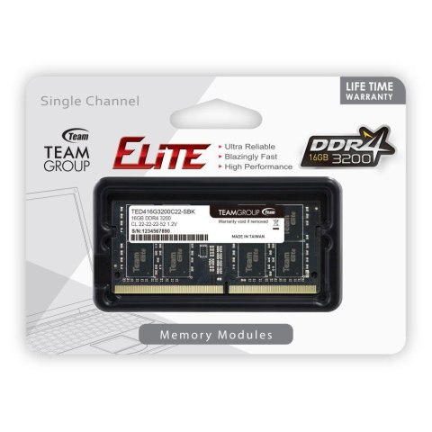 Pamięć SODIMM DDR4 Team Group Elite 16GB (1x16GB) 3200MHz CL22 1,2V Pamięć SODIMM DDR4 Team Group Elite 16GB (1x16GB) 3200MHz CL22 1,2V
