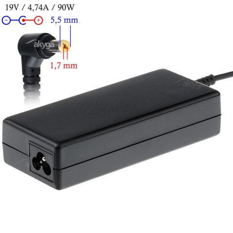 Zasilacz sieciowy Akyga AK-ND-12 do notebooka 19V/4,74A 90W 5,5x1,7mm Zasilacz sieciowy Akyga AK-ND-12 do notebooka 19V/4,74A 90W 5,5x1,7mm