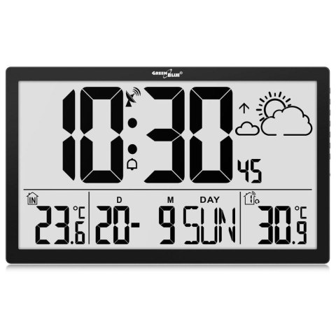 Zegar ścienny LCD bardzo duży GreenBlue GB218 temperatura, data Zegar ścienny LCD bardzo duży GreenBlue GB218 temperatura, data