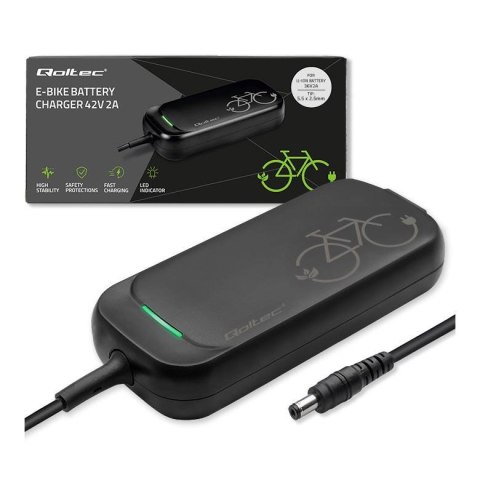 Ładowarka Qoltec do roweru skutera elektrycznego 36V | 42V | 2A | 5.5*2.5 | wodoodporna + kabel zasilający