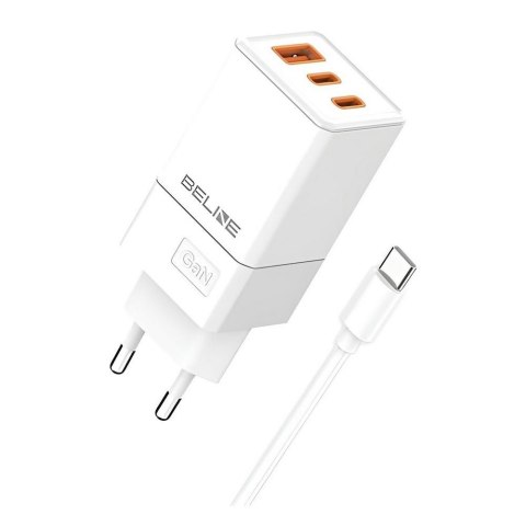 Ładowarka sieciowa Beline 65W GaN 2xUSB-C PD 3.0 + 1xUSB-A QC 3.0 +kabel USB-C - biała Ładowarka sieciowa Beline 65W GaN 2xUSB-C PD 3.0 + 1xUSB-A QC 3.0 +kabel USB-C - biała