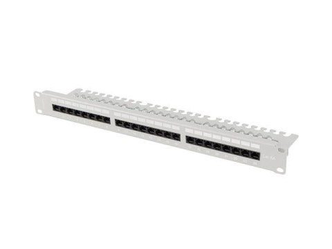 Patch panel 24 Lanberg port 1U 19" kat.6a UTP z organizerem kablowym szary Patch panel 24 Lanberg port 1U 19" kat.6a UTP z organizerem kablowym szary