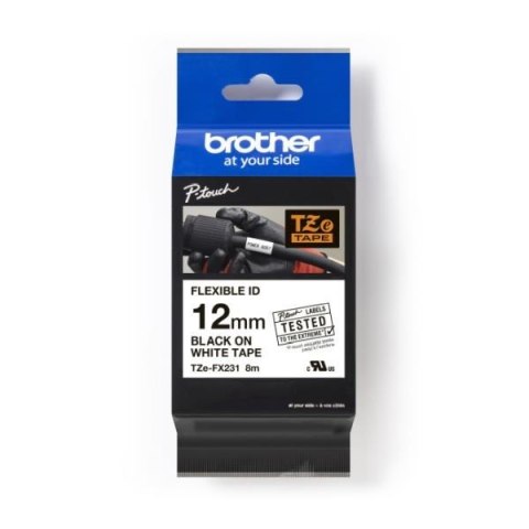Taśma Brother TZe-FX231 12mm x 8m (TZEFX231) - biała, czarny nadruk Taśma Brother TZe-FX231 12mm x 8m (TZEFX231) - biała, czarny nadruk