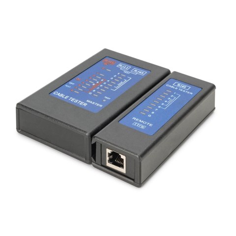 Tester DIGITUS kabli sieciowych i komunikacyjnych LED, kat.5e-kat.6A, (RJ45, RJ12, RJ11), Auto-Scan z PoE Tester DIGITUS kabli sieciowych i komunikacyjnych LED, kat.5e-kat.6A, (RJ45, RJ12, RJ11), Auto-Scan z PoE