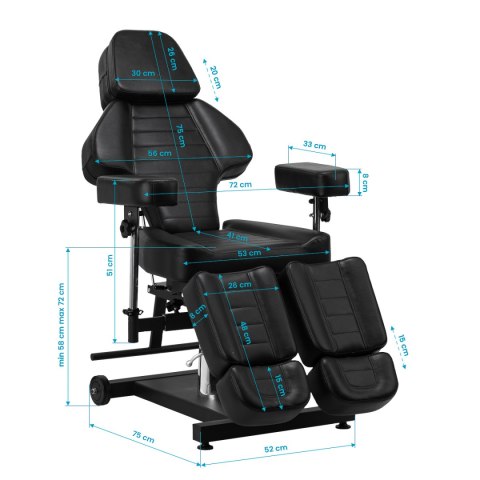 Fotel hydrauliczny do tatuażu Pro Ink 601A czarny Fotel hydrauliczny do tatuażu Pro Ink 601A czarny