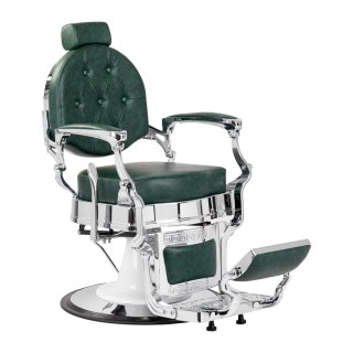 Gabbiano fotel barberski President Zielony z chromowaną ramą