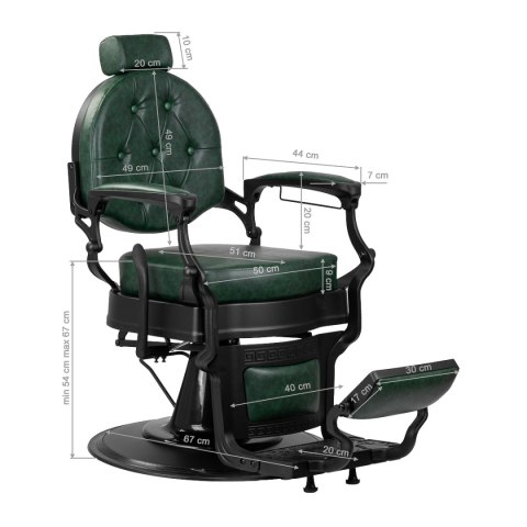 Gabbiano fotel barberski President zielony z czarną ramą Gabbiano fotel barberski President zielony z czarną ramą