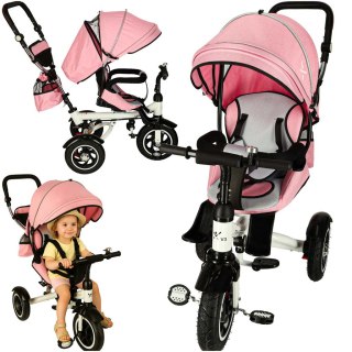 Rowerek trójkołowy Trike Fix V3 rower spacerówka 3w1 obracany 360 wolne koło różowy