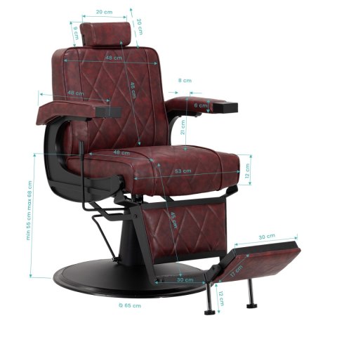 Hair System fotel barberski BM88066B bordowy czarna rama